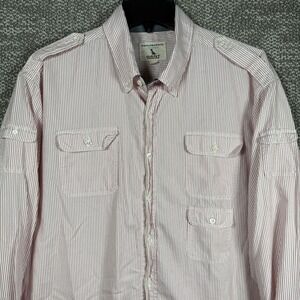Gant By Michael Bastian Button Down Shirt 2XL‎ Men Red Stripe Pockets Epaulettes